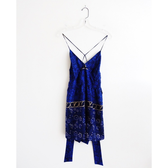 Sunner Blue Batik Silk Spaghetti Strap Romper sz S - Picture 3 of 5